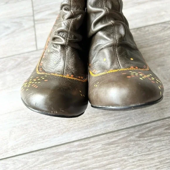 Roberto Vianni Brown Leather Printed Heeled Slouchy Ankle  Boots - Picture 15 of 15